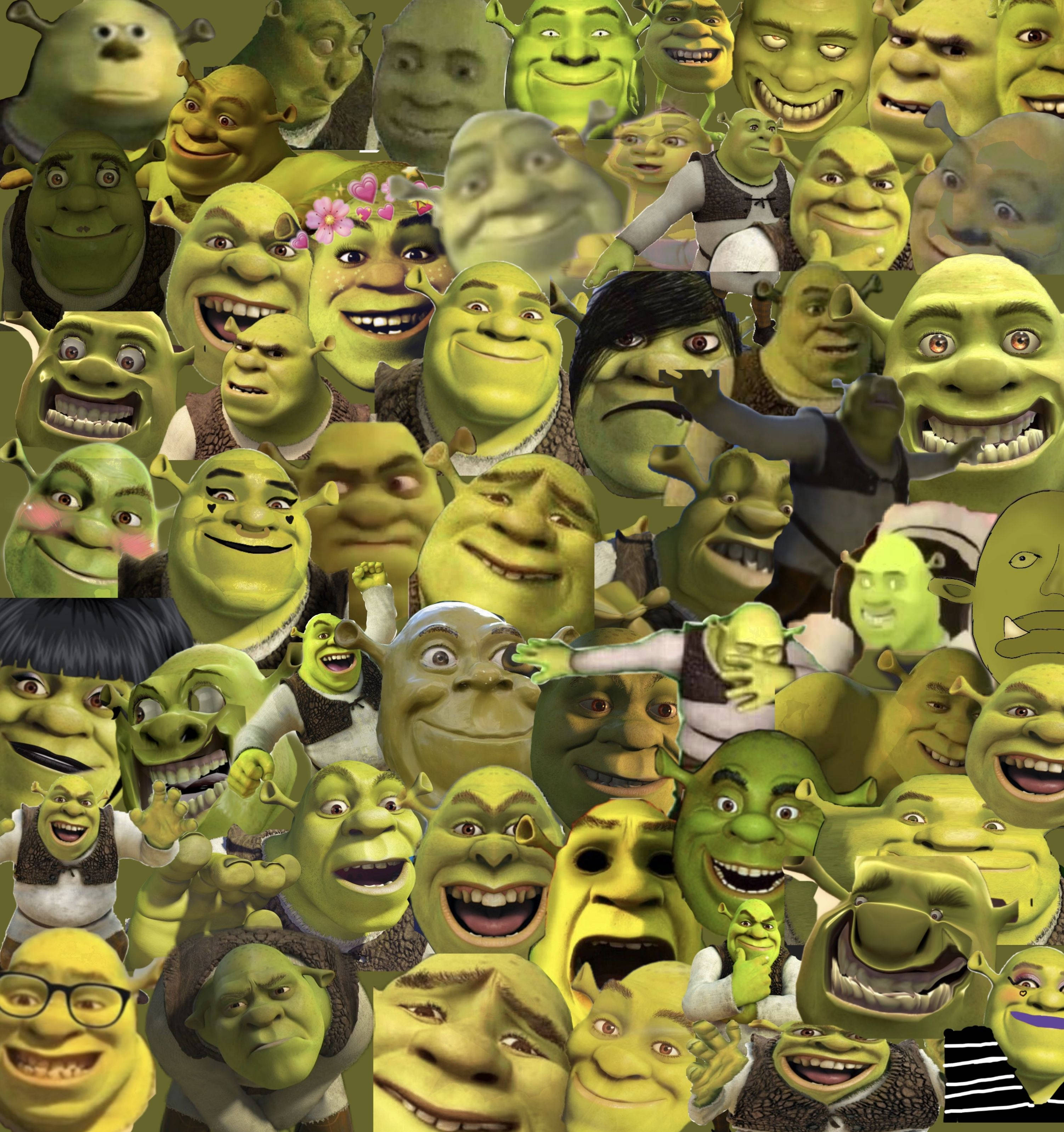 Shrek, collage, expressive faces, 2K Phone Wallpaper