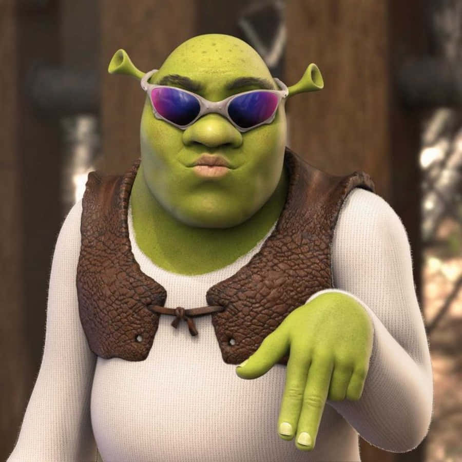 Shrek, purple-tinted sunglasses, forest setting, SD Desktop Wallpaper