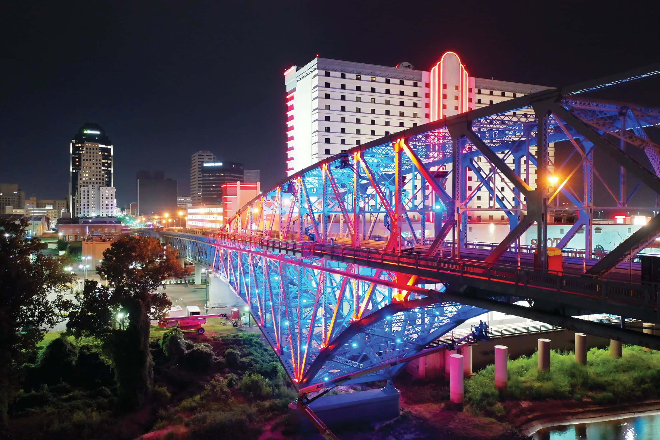 Shreveport, nighttime cityscape, bridge lights, Full HD Desktop Wallpaper