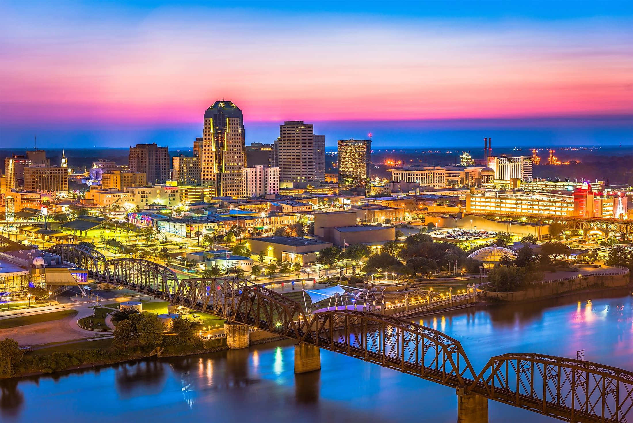 Shreveport, skyline, twilight, Full HD Desktop Wallpaper