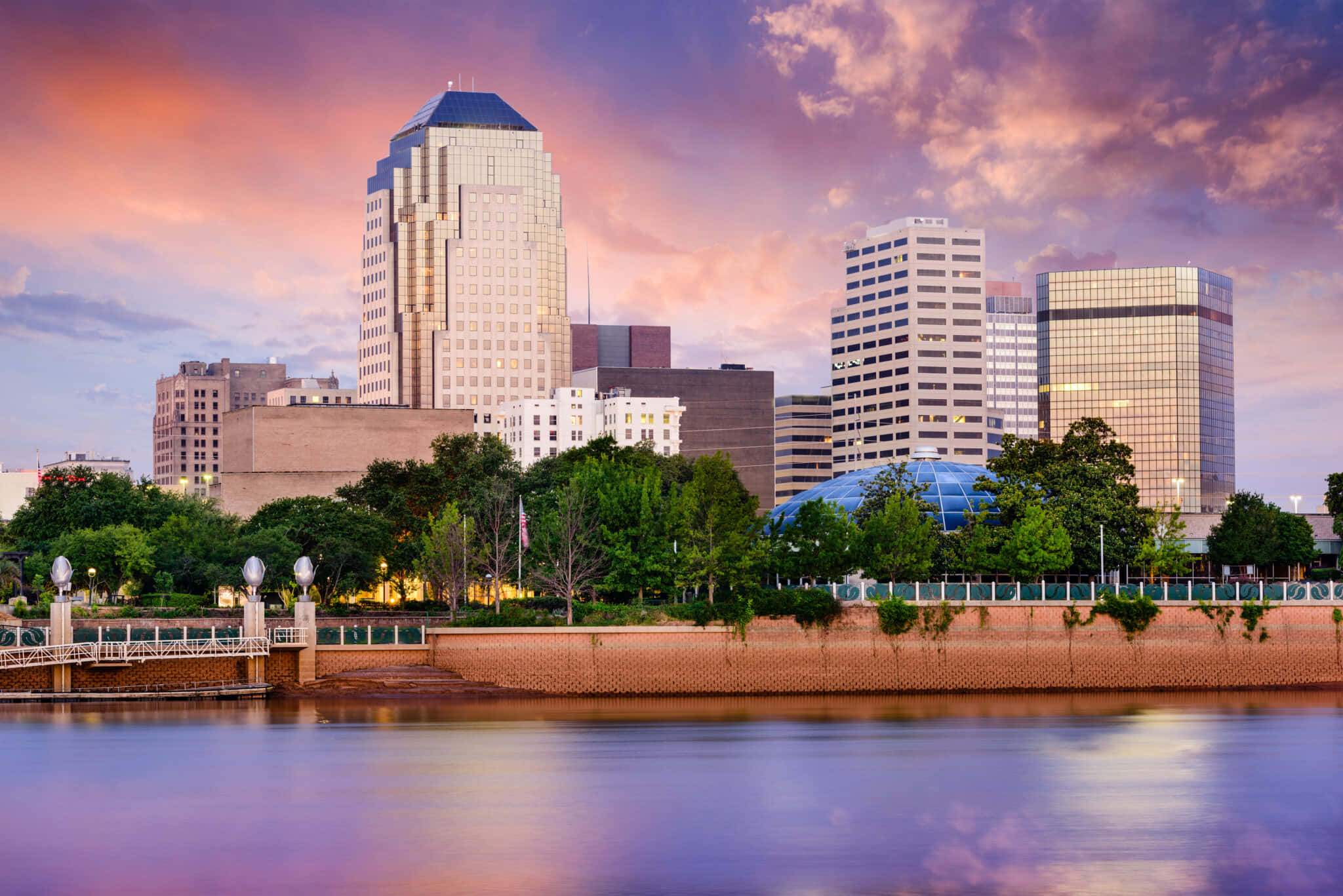 Shreveport, sunset, pink clouds, Full HD Desktop Wallpaper