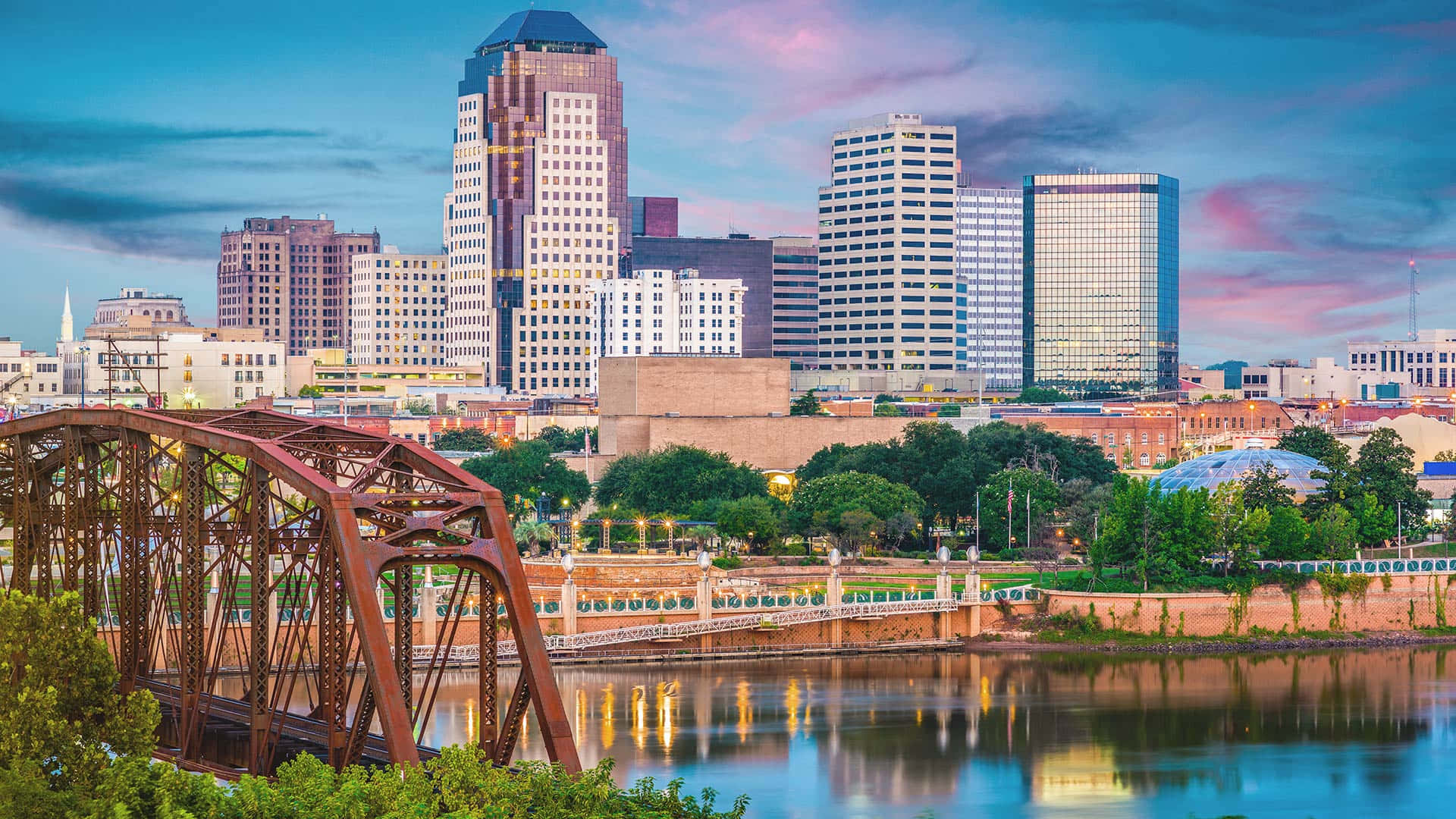 Shreveport, skyline, dusk, Full HD Desktop Wallpaper