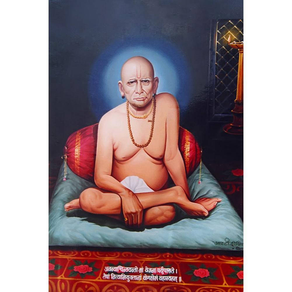 Shri Swami Samarth, teal pillow, bald sage, SD Desktop Wallpaper