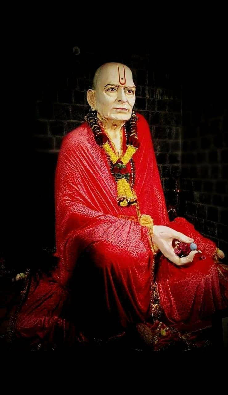 Shri Swami Samarth, red robe, bald monk, HD Phone Wallpaper