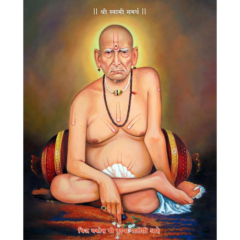 Shri Swami Samarth, red pillow, bald Hindu sage, SD Desktop Wallpaper