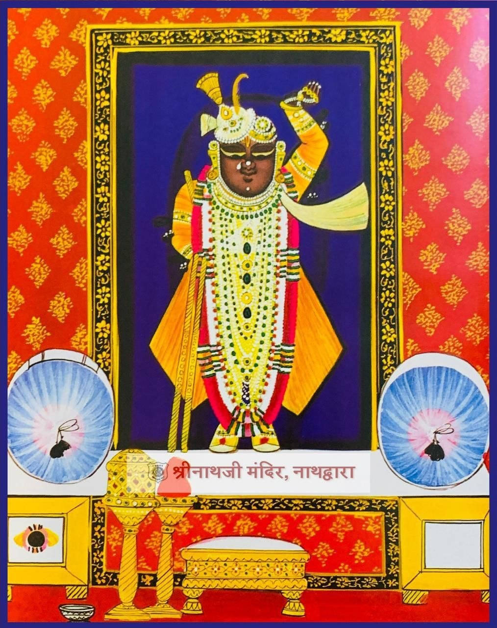 Shrinathji, golden dress, deep blue backdrop, HD Phone Wallpaper