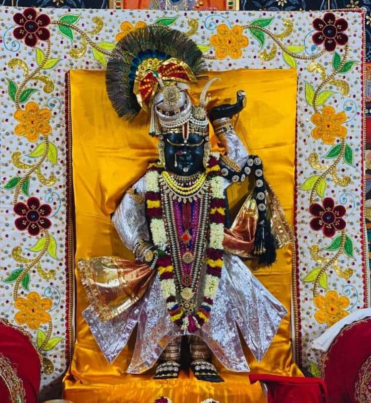Shrinathji, black deity statue, peacock feather crown, SD Phone Wallpaper