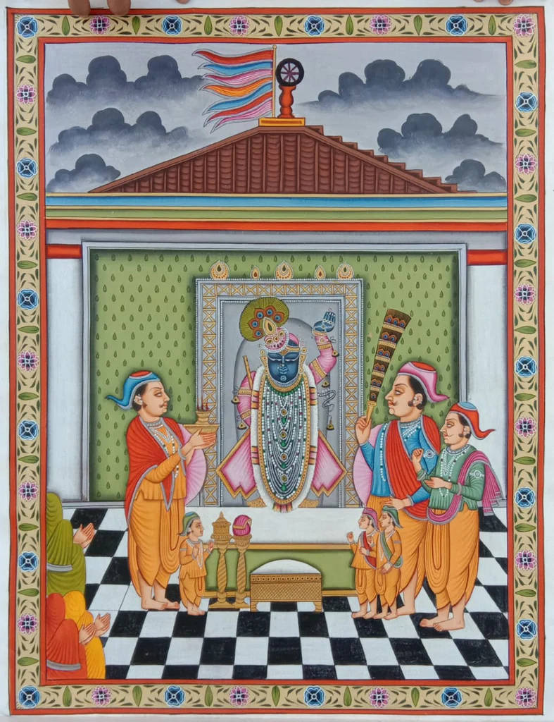 Shrinathji, blue-skinned deity, throne, SD Phone Wallpaper
