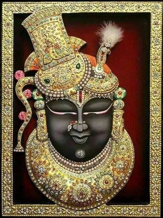 Shrinathji, golden frame, red background, SD Phone Wallpaper