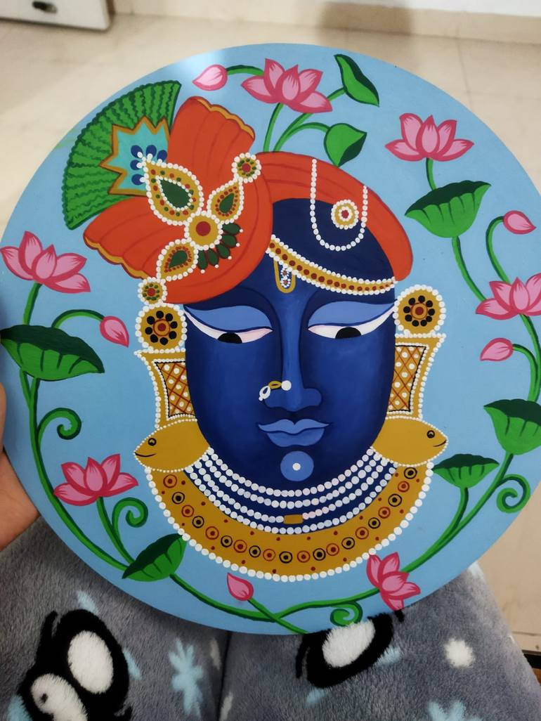 Shrinathji, blue deity face, red turban, SD Phone Wallpaper