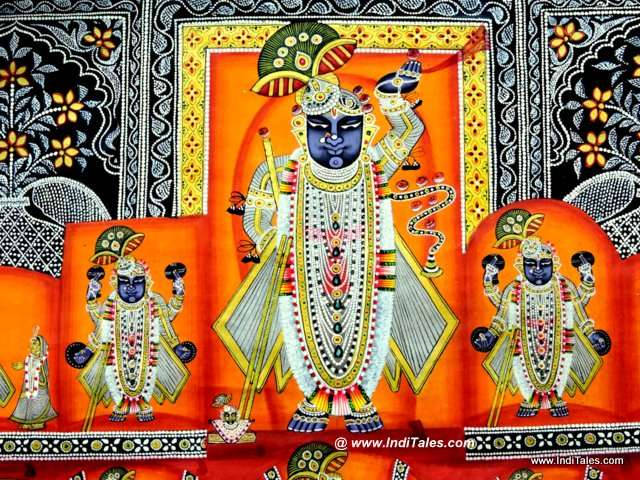 Shrinathji, blue skin, ornate jewelry, SD Desktop Wallpaper