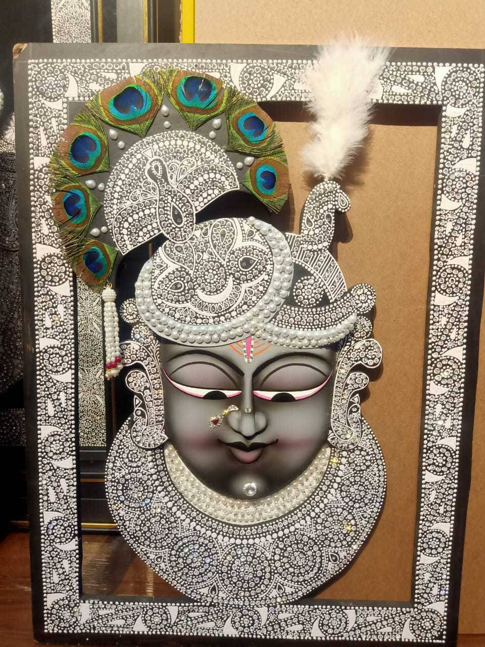 Shrinathji, silver frame, black and white dot-painted, HD Phone Wallpaper