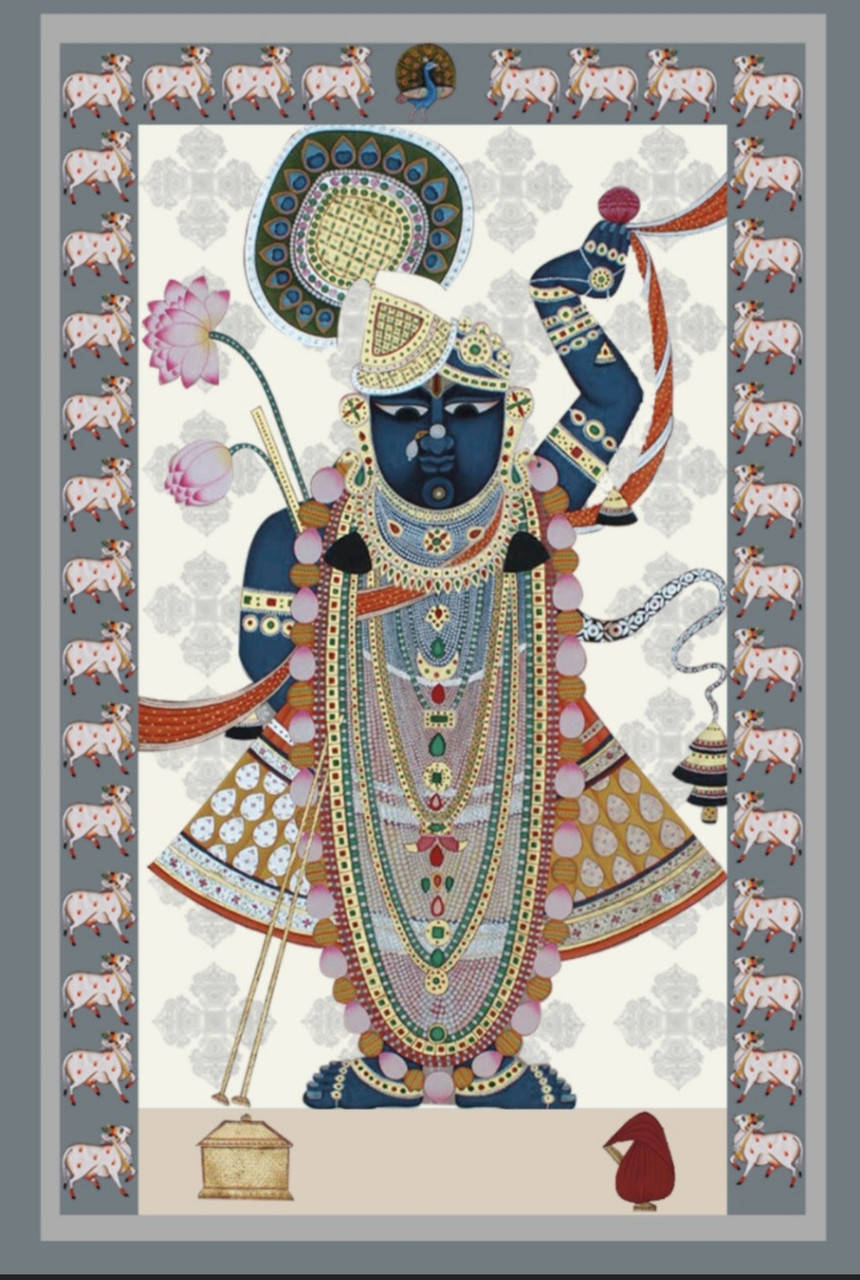 Shrinathji, grey sheep frame, blue deity, HD Phone Wallpaper