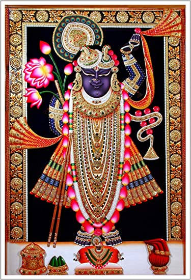 Shrinathji, golden frame, purple-skinned, SD Phone Wallpaper