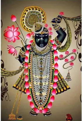 Shrinathji, pink garlands, black-skinned deity, SD Phone Wallpaper