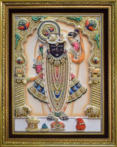 Shrinathji, golden beads, pillars, SD Phone Wallpaper