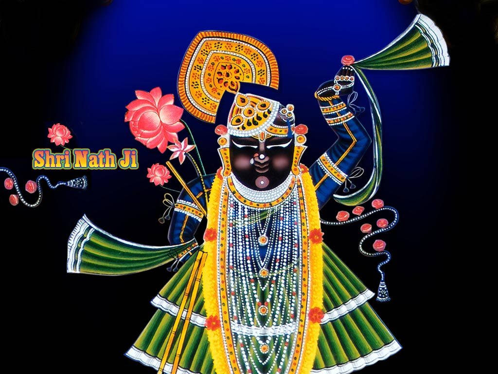 Shrinathji, blue and green attire, golden accents, SD Desktop Wallpaper