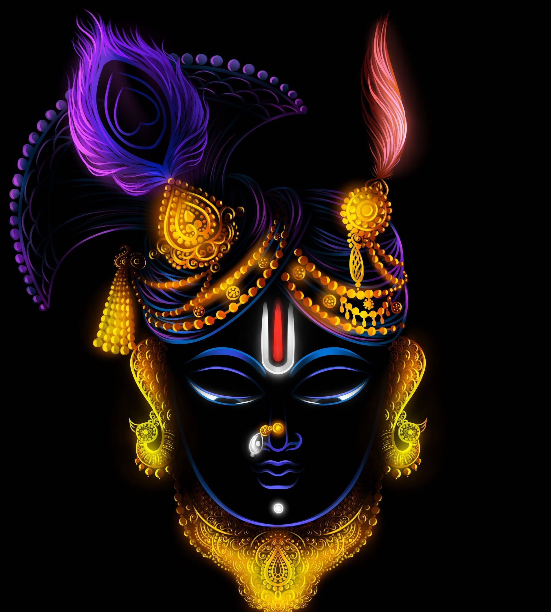Shrinathji, neon art, glowing gold jewelry, Full HD Phone Wallpaper