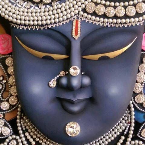 Shrinathji, dark blue divine face, gold accents, SD Desktop Wallpaper