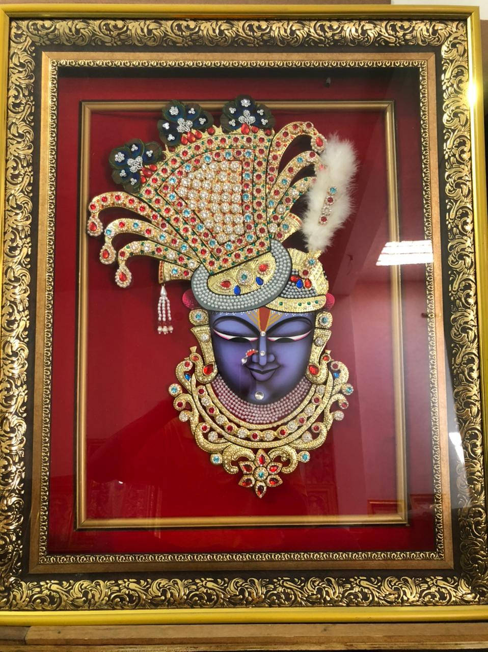 Shrinathji, golden crown, feather, HD Phone Wallpaper