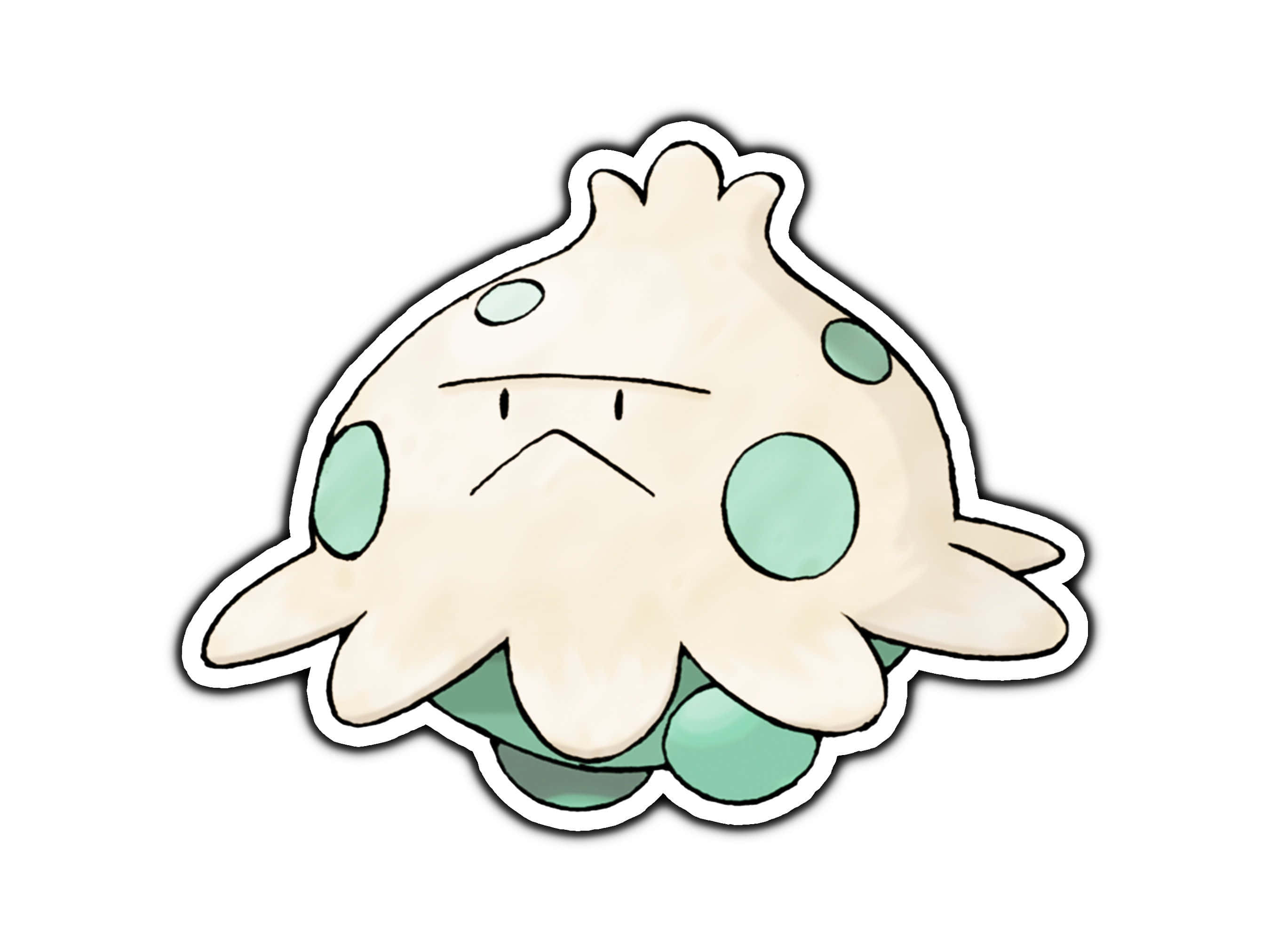 Shroomish, cream-colored, teal spots, 2K Desktop Wallpaper