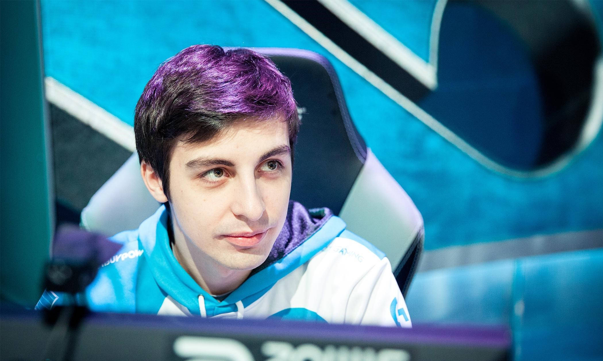 Shroud, purple hair, blue gaming chair, Full HD Desktop Wallpaper
