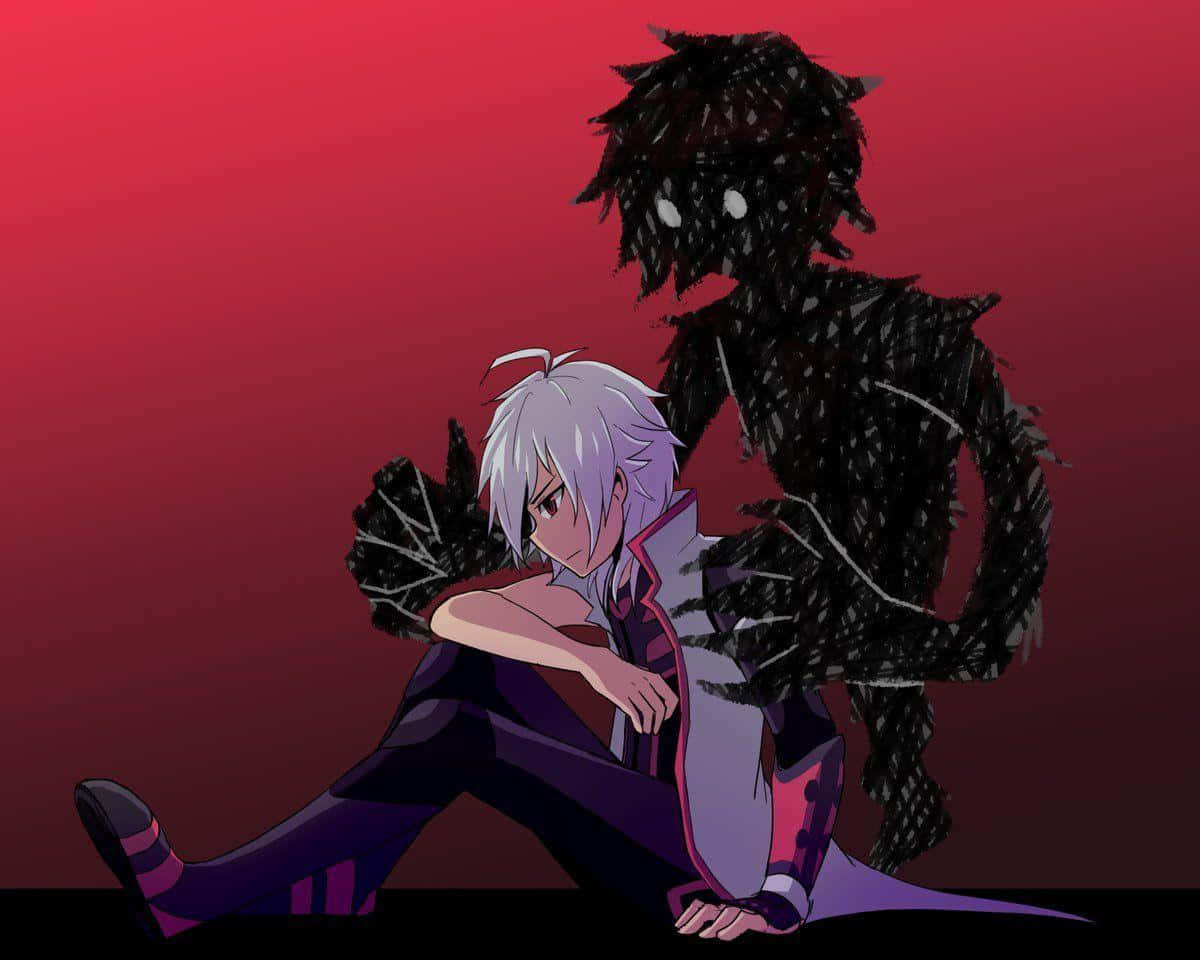 Shu Kurenai, silver-haired anime boy, black shadow creature, SD Desktop Wallpaper