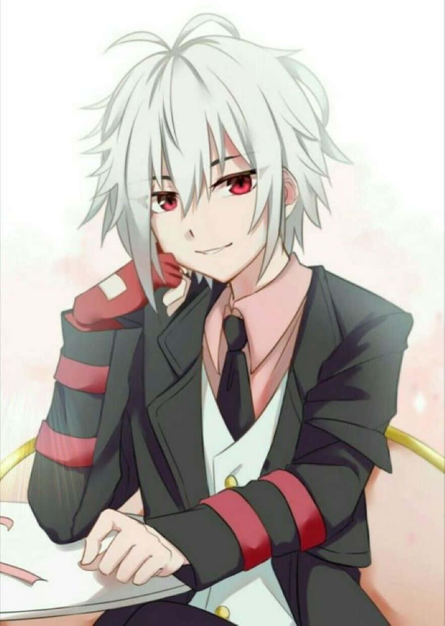 Shu Kurenai, silver-haired anime boy, red eyes, SD Phone Wallpaper
