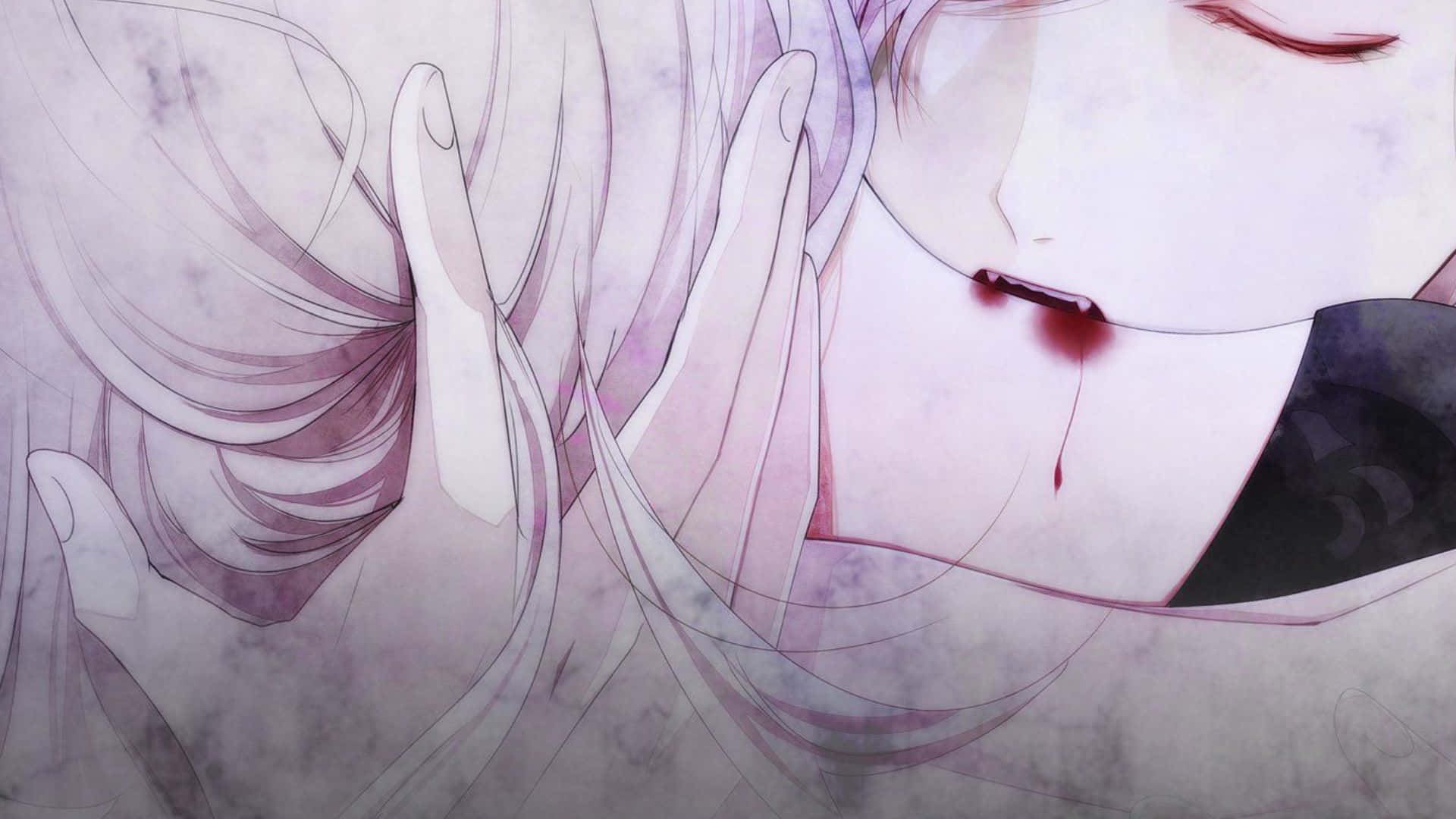 Shu Sakamaki, purple hair, blood trickling from lips, Full HD Desktop Wallpaper