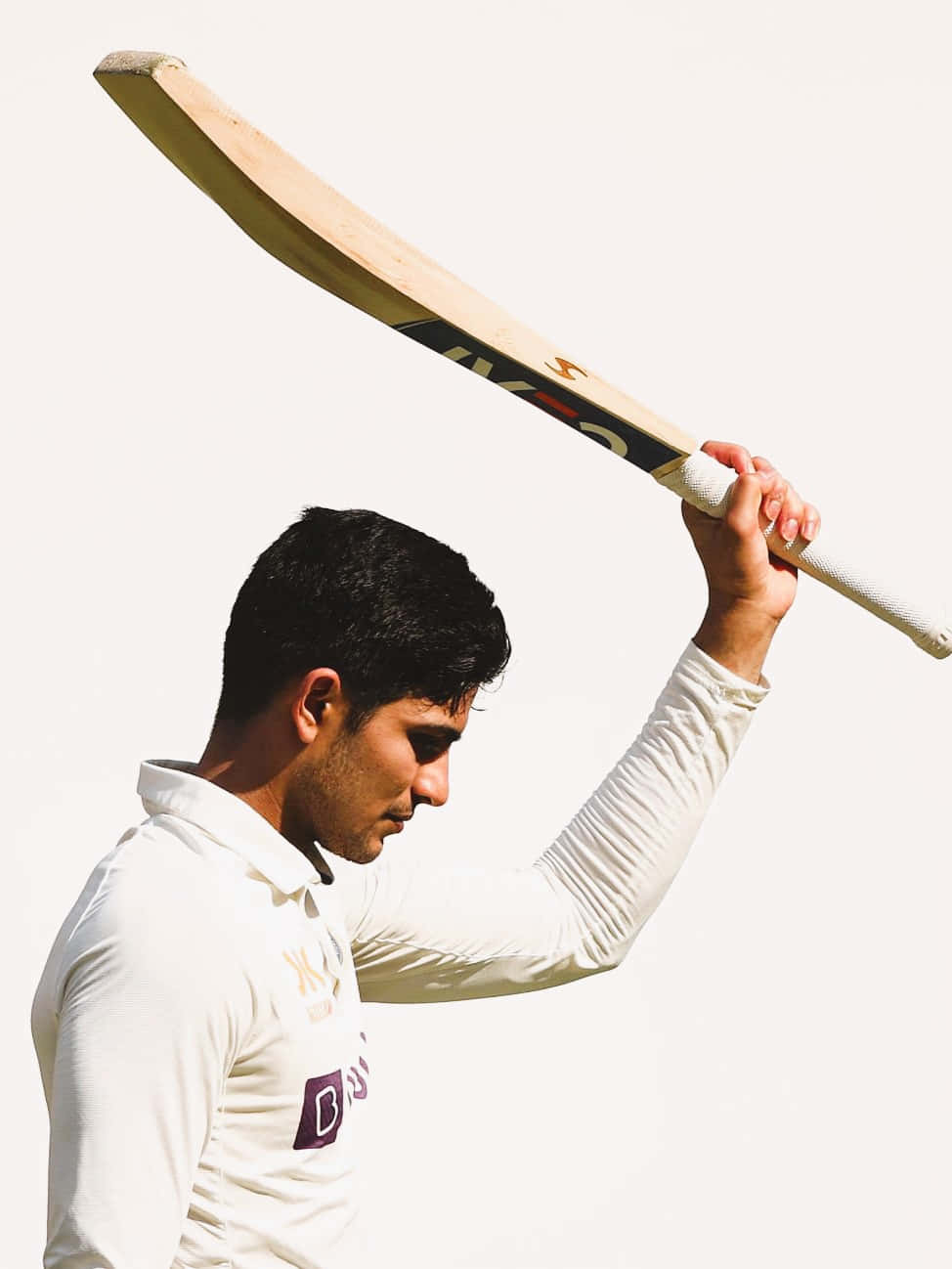 Shubman Gill, white uniform, wooden bat, HD Phone Wallpaper
