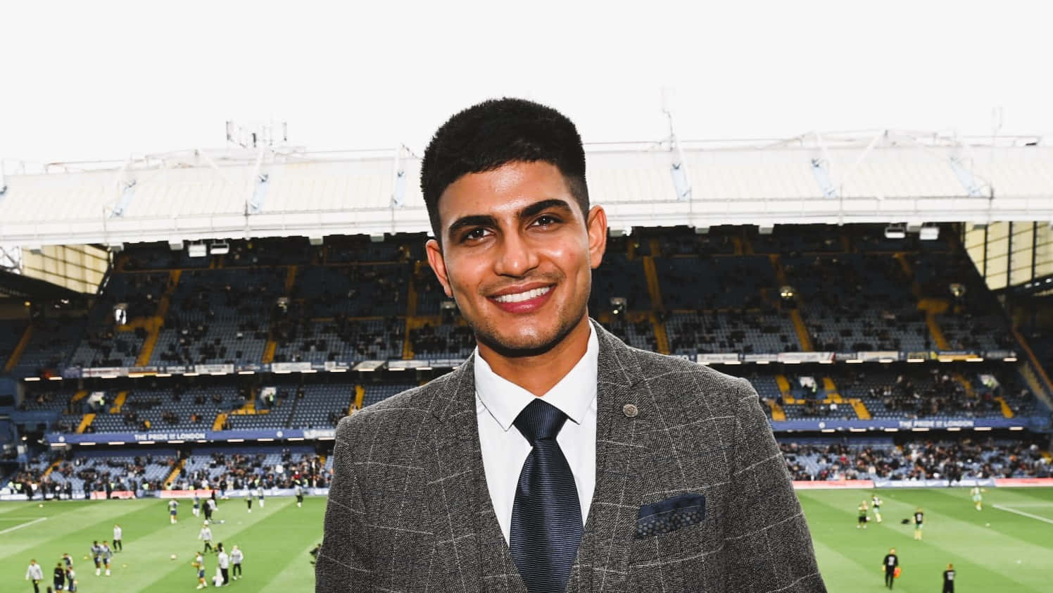 Shubman Gill, checkered suit, large stadium, HD Desktop Wallpaper