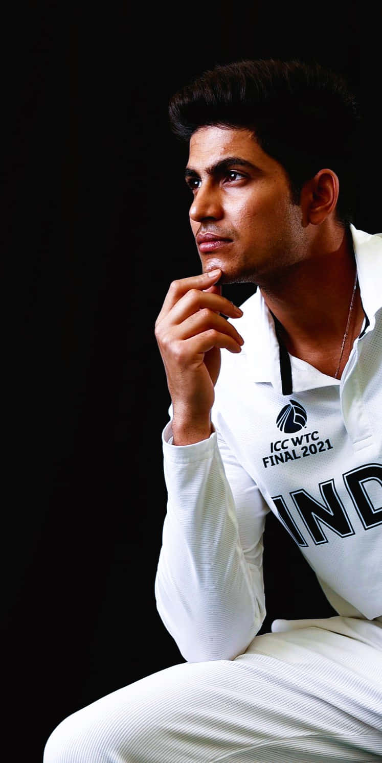 Shubman Gill, white India jersey, stark black background, HD Phone Wallpaper