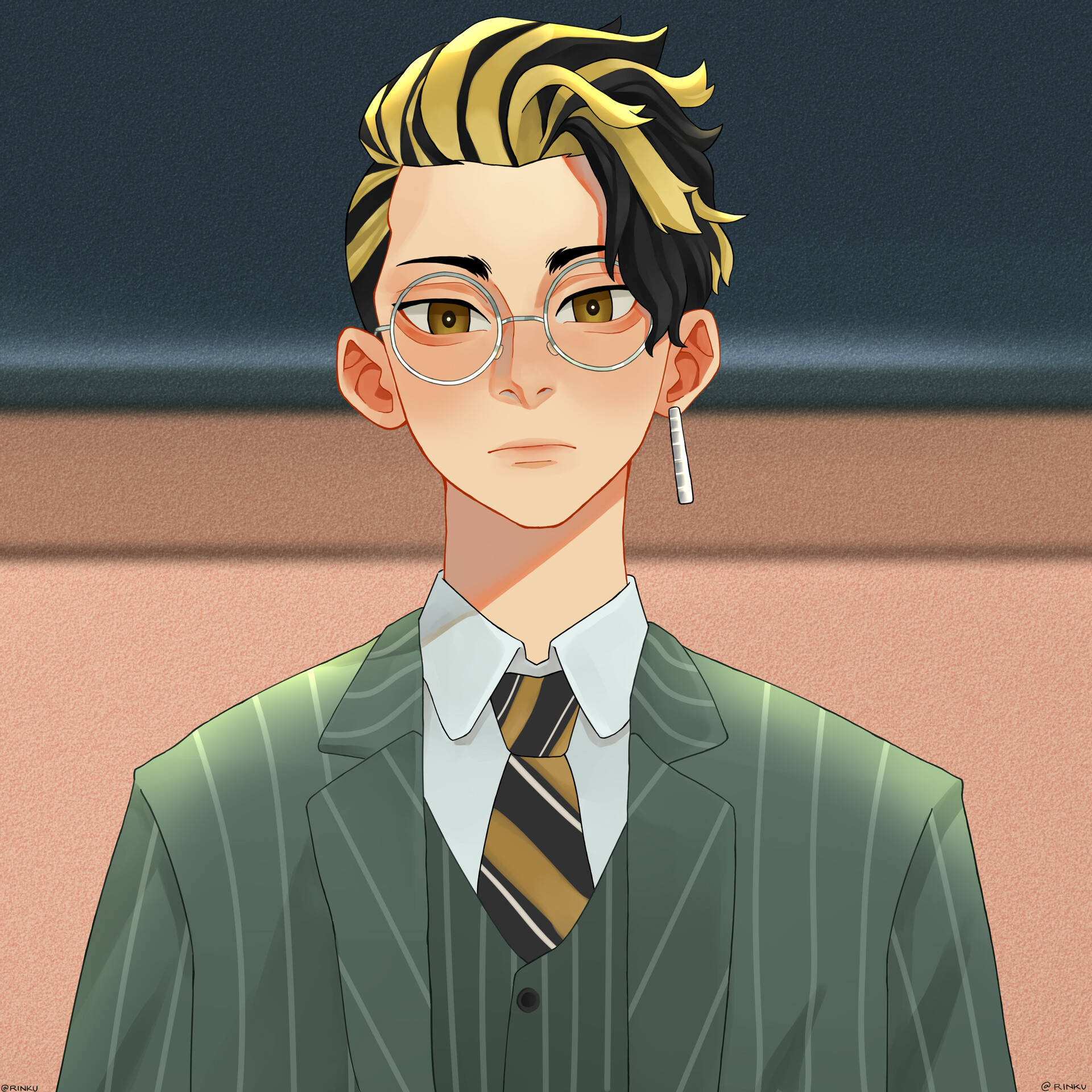 Shuji Hanma, green tuxedo, half-black half-yellow hair, Full HD Desktop Wallpaper