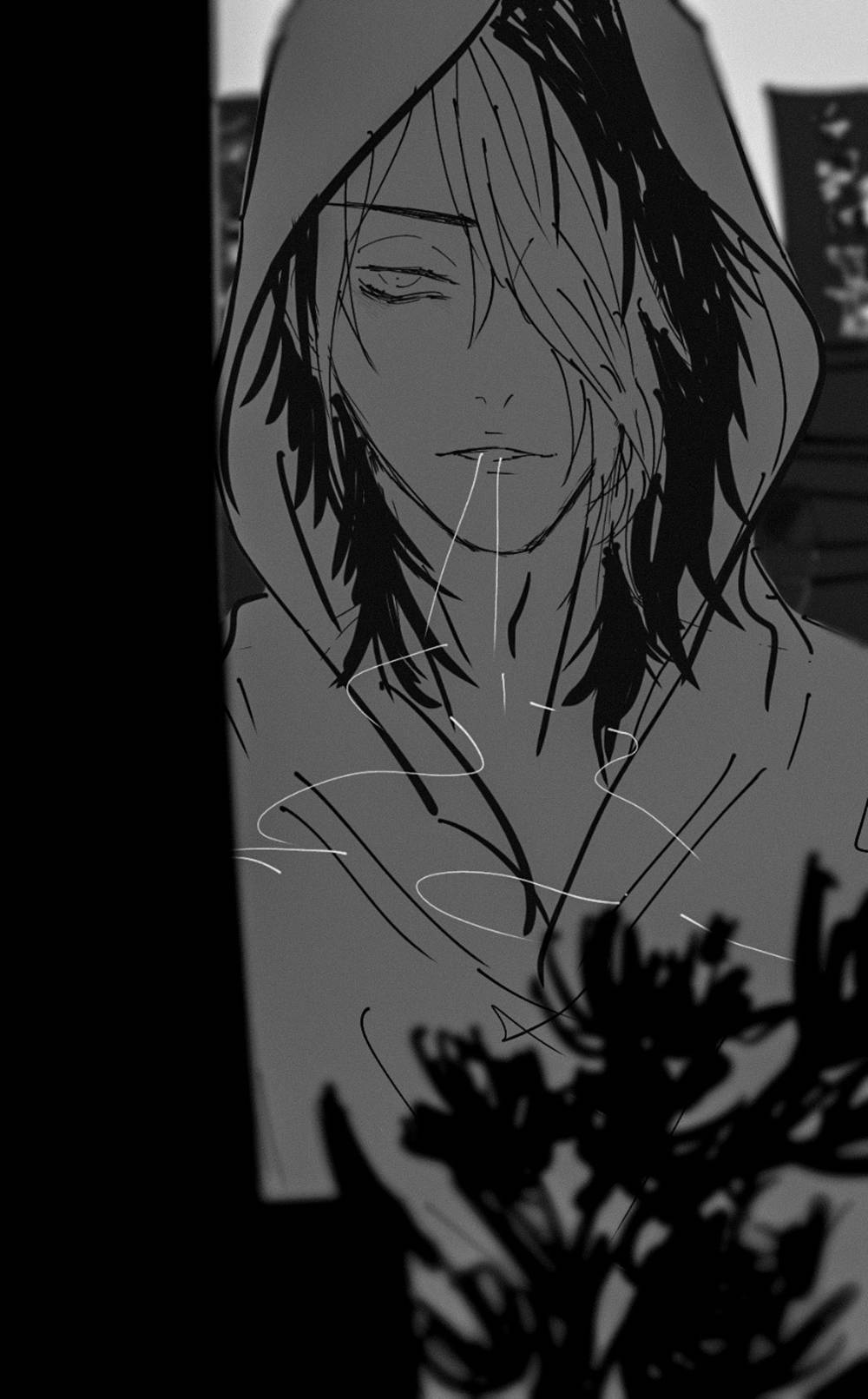 Shuji Hanma, black art, monochrome, HD Phone Wallpaper