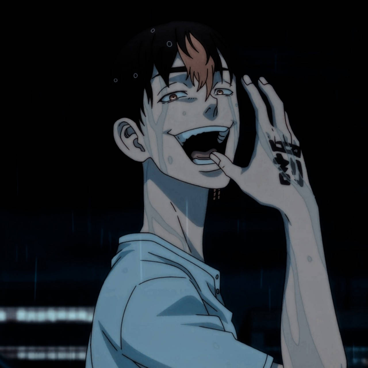 Shuji Hanma, laughing, rain, HD Desktop Wallpaper