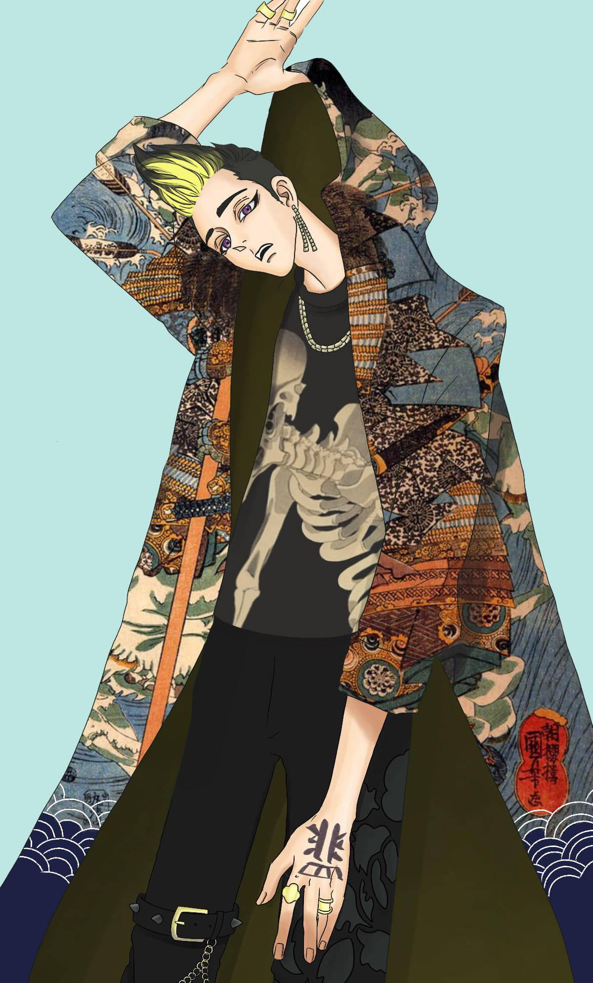 Shuji Hanma, green hair, patterned robe, Full HD Phone Wallpaper