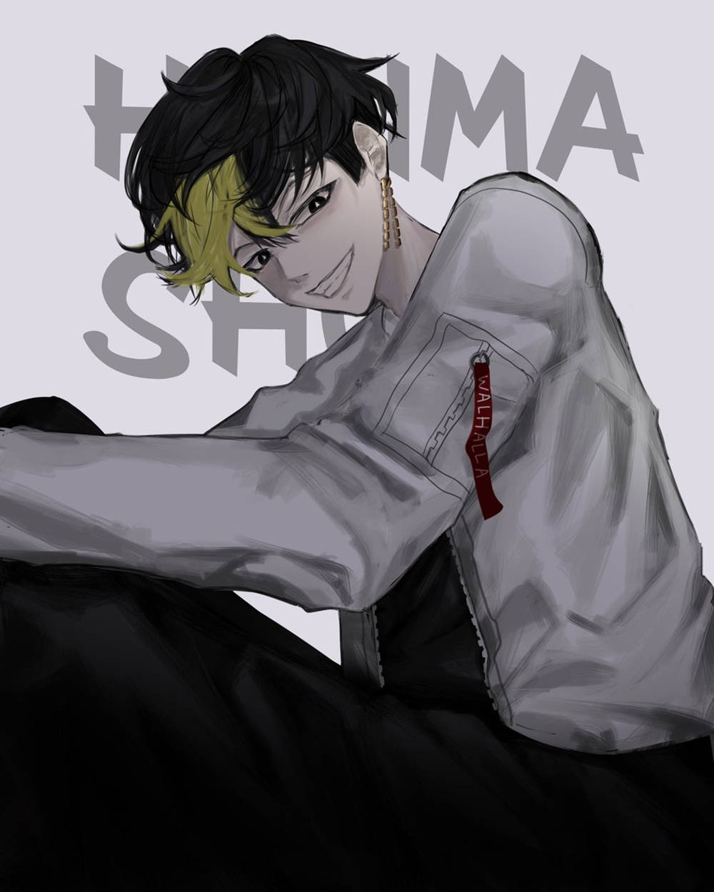 Shuji Hanma, black and yellow hair, gray jacket, SD Phone Wallpaper