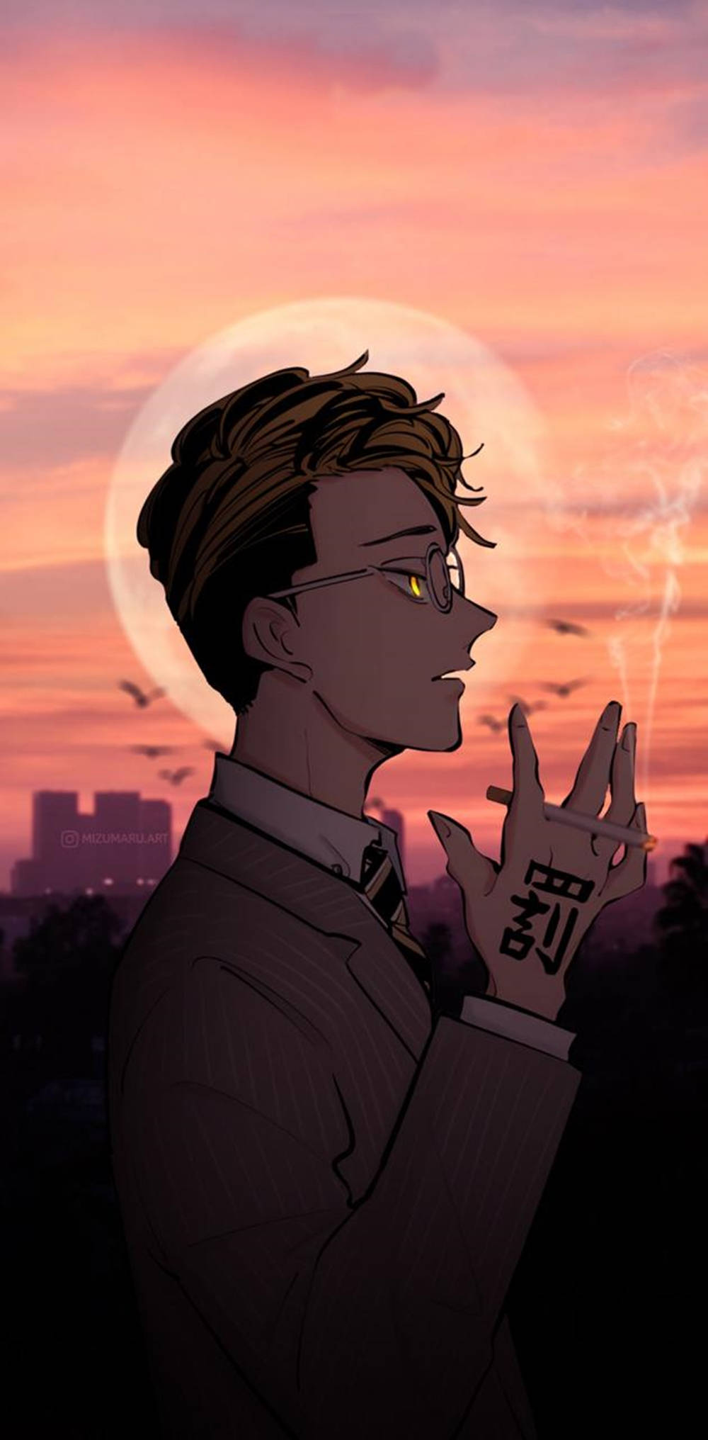 Shuji Hanma, hand tattoo, vibrant sunset, Full HD Phone Wallpaper