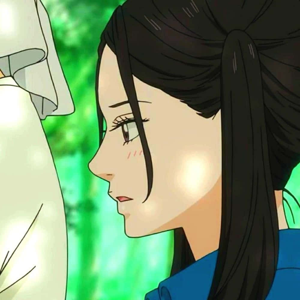 Shuko Murao, black ponytail, vibrant green foliage, SD Desktop Wallpaper