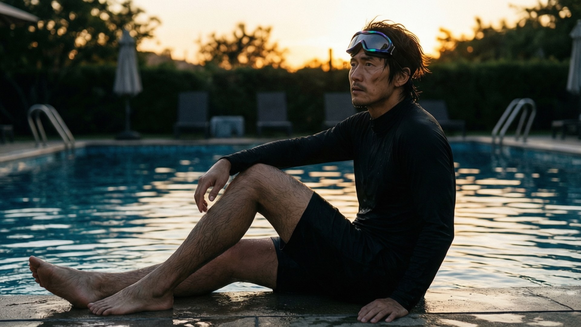 Shun Kazama, pool, sunset, Full HD Desktop Wallpaper