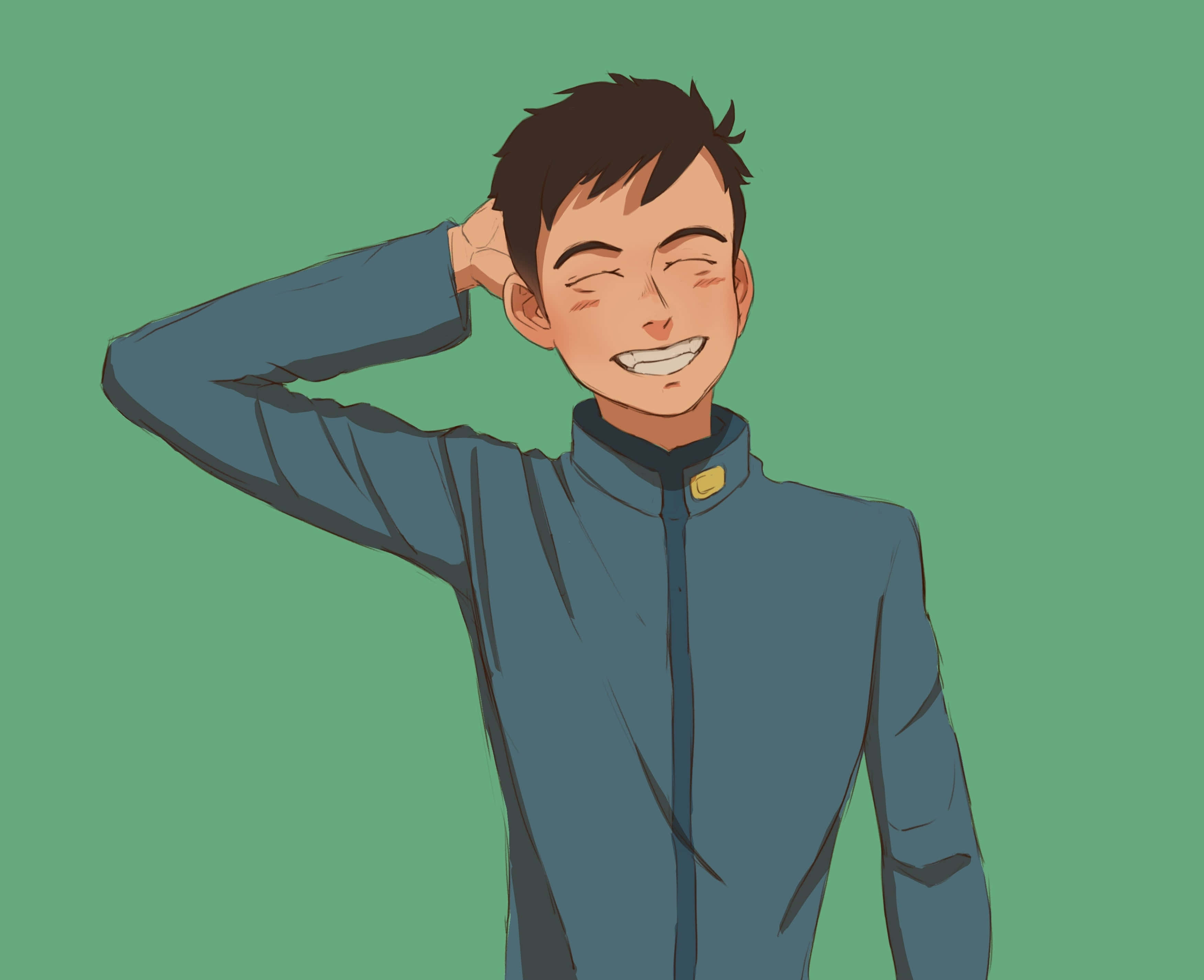 Shun Kazama, blue jacket, eyes closed, 2K Desktop Wallpaper