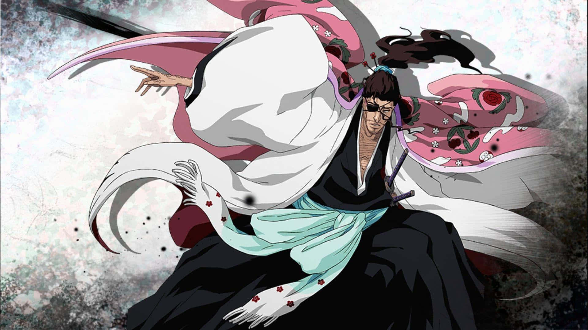 Shunsui Kyoraku, white and pink robes, cherry blossom patterns, Full HD Desktop Wallpaper