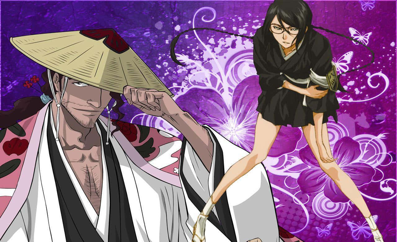 Shunsui Kyoraku, traditional robes, vibrant purple floral background, HD Desktop Wallpaper