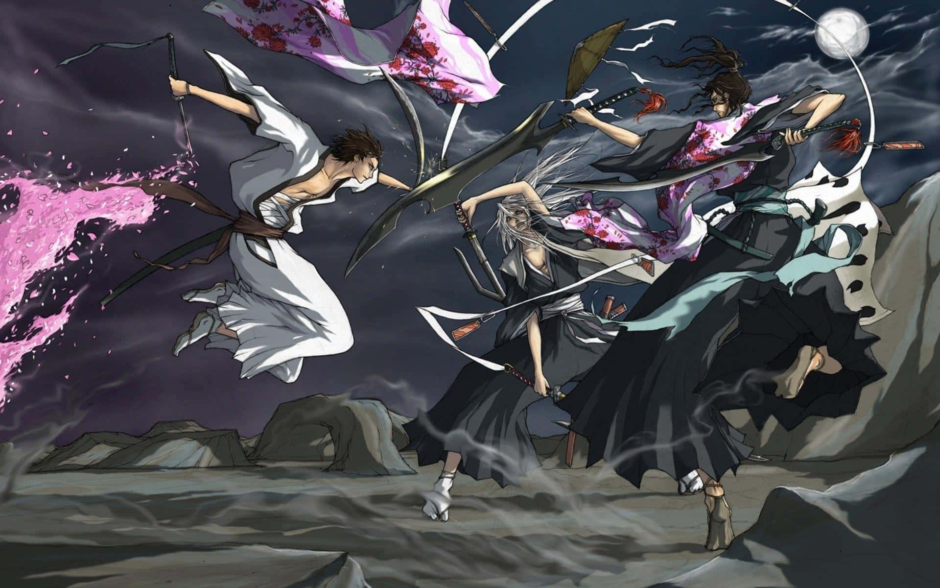 Shunsui Kyoraku, nighttime battle, rocky terrain, Full HD Desktop Wallpaper