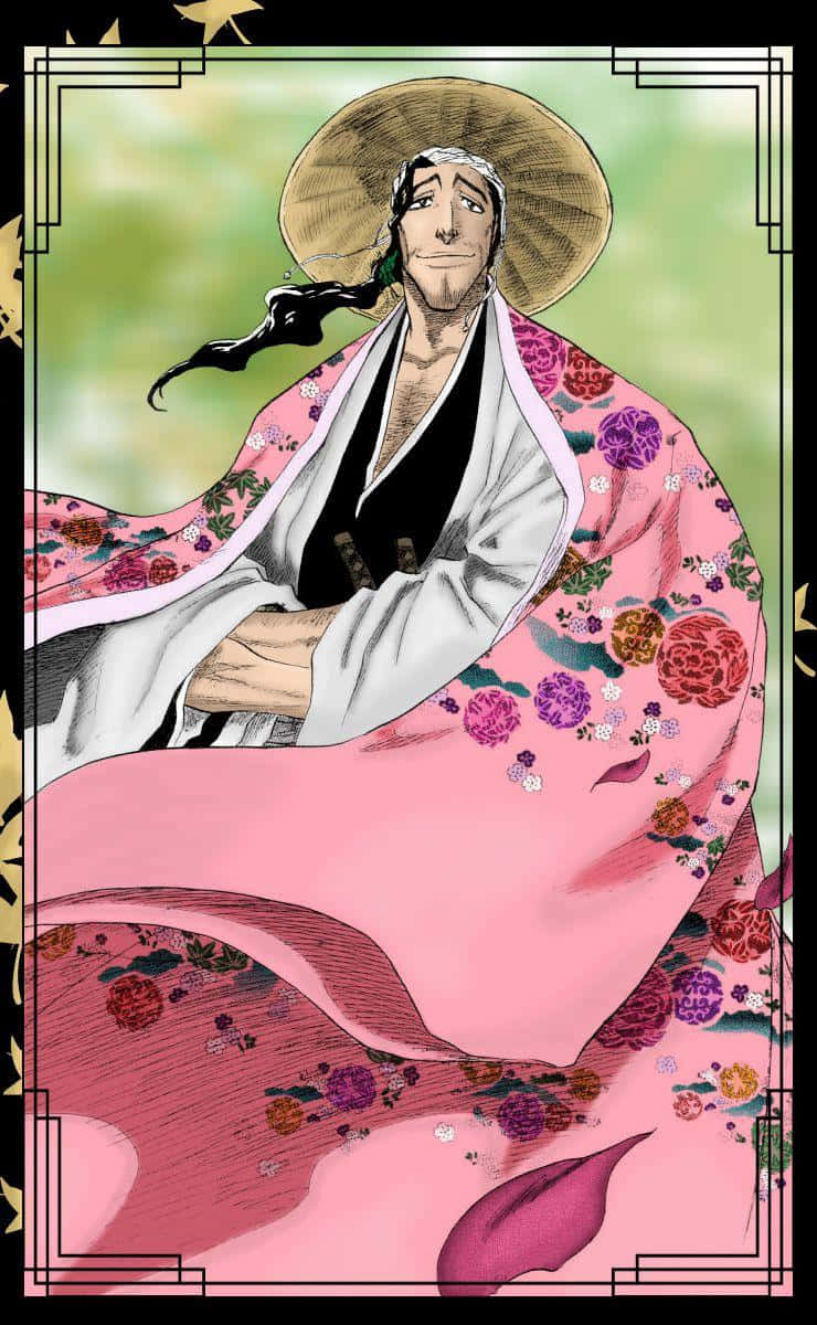 Shunsui Kyoraku, floral pink kimono, straw hat, SD Phone Wallpaper