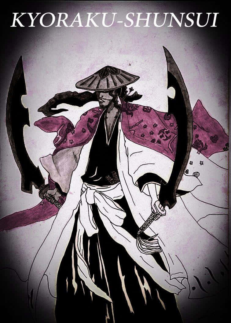 Shunsui Kyoraku, wide-brimmed hat, two large curved swords, SD Phone Wallpaper