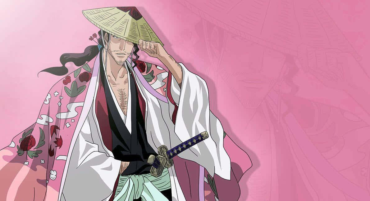 Shunsui Kyoraku, pink floral kimono, straw hat, SD Desktop Wallpaper