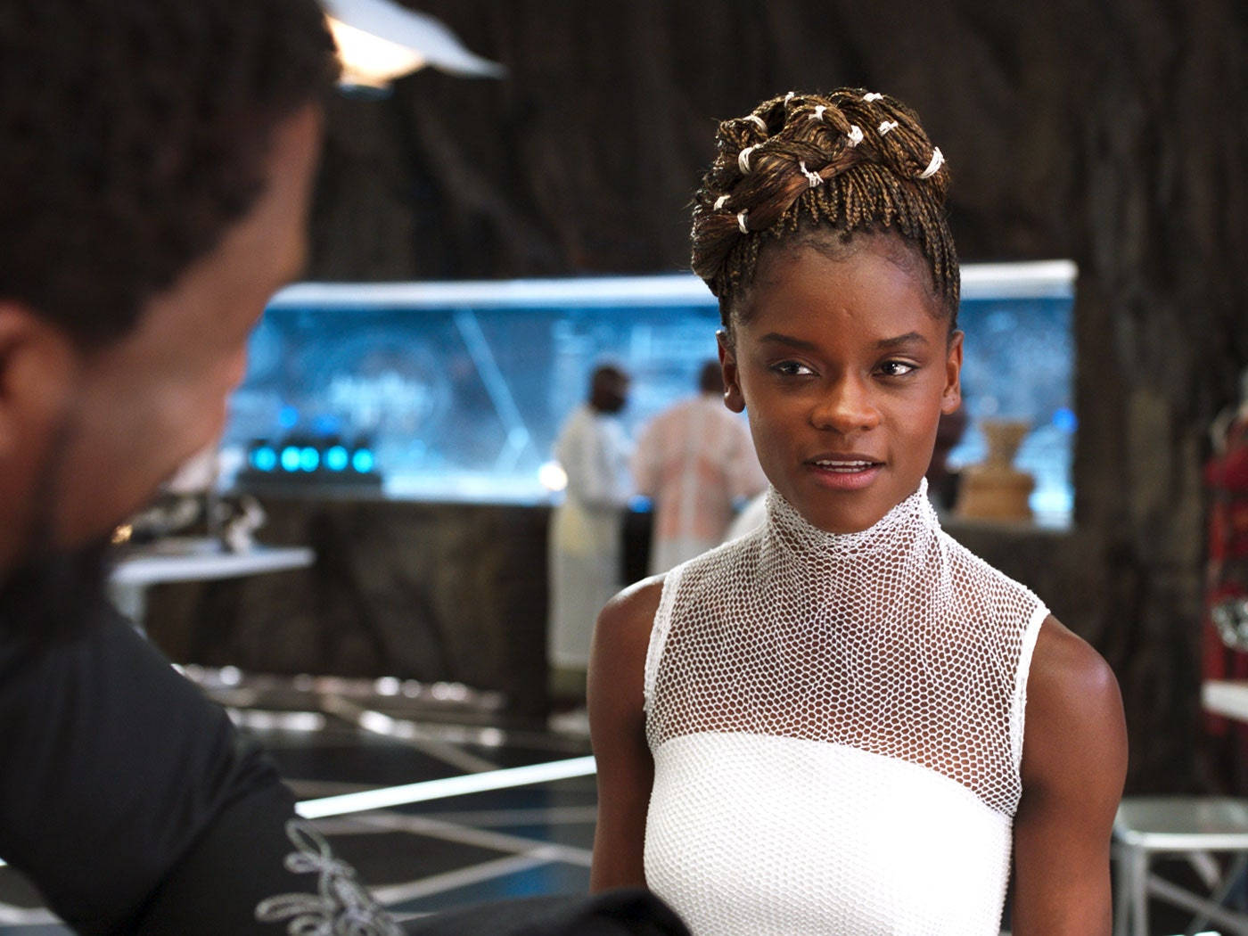 Shuri, white mesh top, futuristic room, HD Desktop Wallpaper