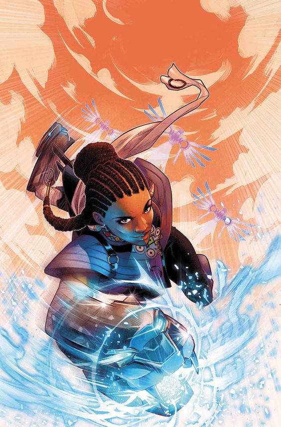 Shuri, glowing hammer, swirling blue energy, SD Phone Wallpaper