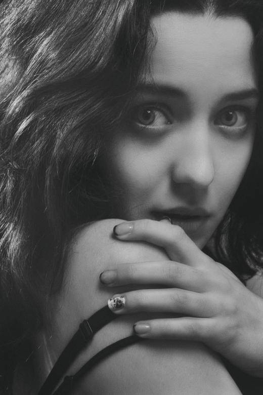 Shy Woman, beautiful eyes, black and white, SD Phone Wallpaper
